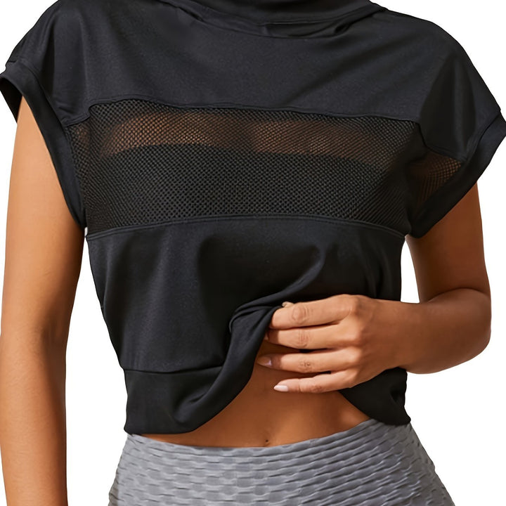 Breathable Mesh-Back Hooded Running & Yoga Jacket - Loose Fit, Color Block Activewear for Women