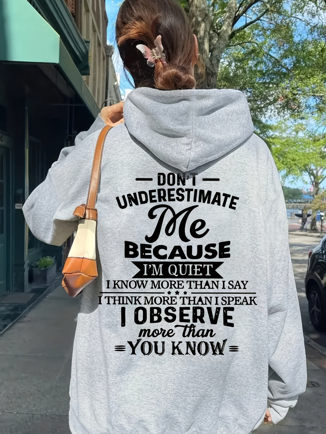 1pc Women'S Casual Letter Print Hoodie, Double-Sided Polyester Knit Pullover with Drawstring Hood, All-Season Fashion Sweatshirt