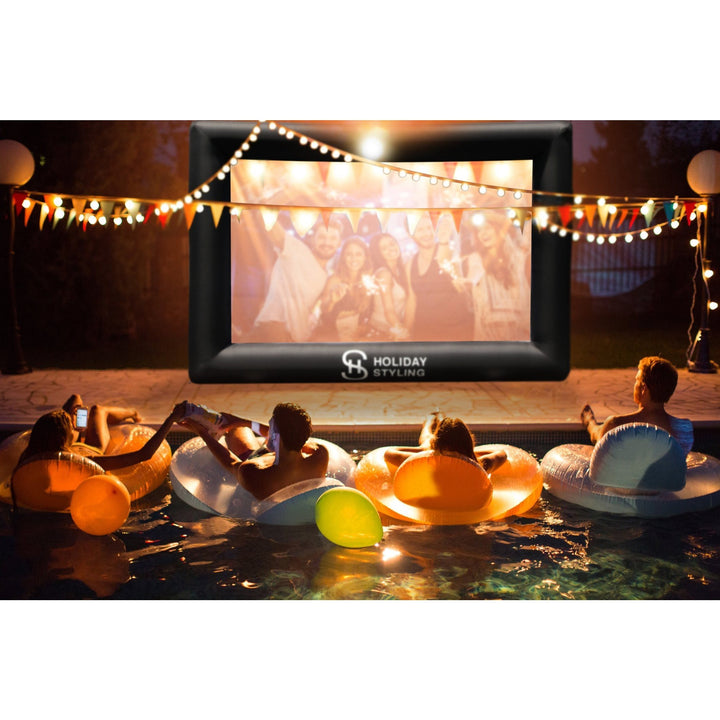 16FT Inflatable Outdoor Projector Screen – 200” Blow Up TV & Movie Screen w. Thick, Airtight Material for Portable Front/Rear Projection - Backyard Movie Night, BBQ, Pool Party