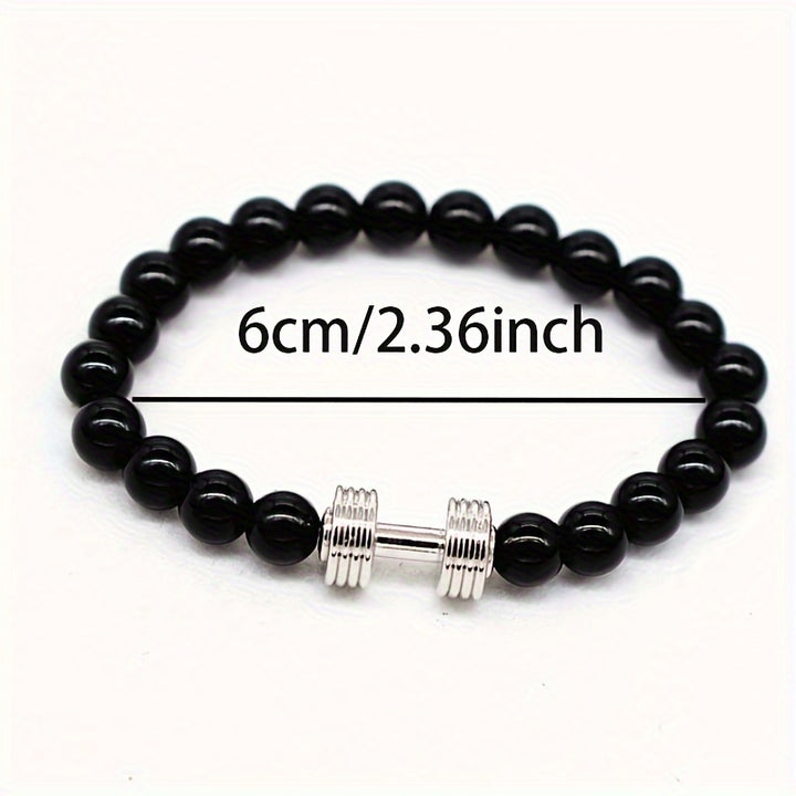 1pc Fitness Sports Barbell Stone Glossy Matte Stone Beaded Men's And Women's Bracelets 8mm Single Circle Dumbbell Bracelet