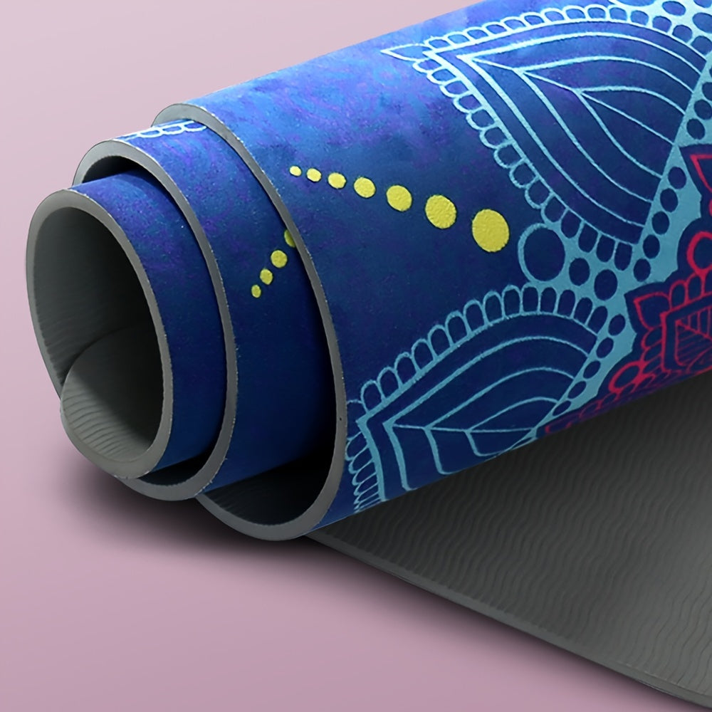 Blue Geometric Print TPE Yoga Mat, 68.58cm x 182.88cm, Non-Slip, Durable for Fitness & Training