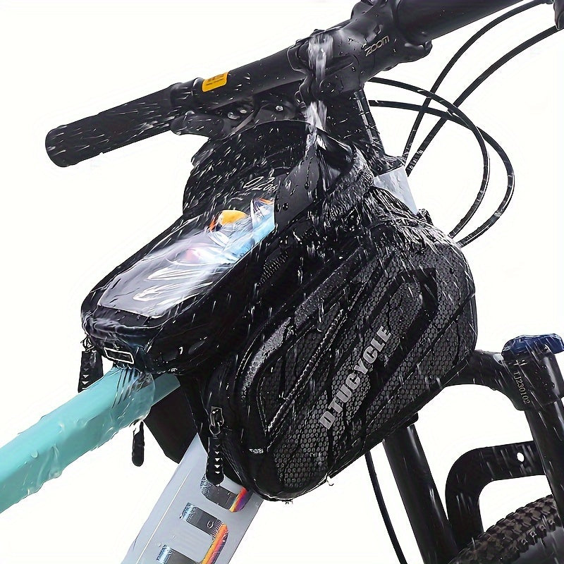 Waterproof Mountain Bike Front Frame Bag with Adjustable Strap - Dual Pocket, EVA Thermopress Phone & Saddle Storage for Outdoor Cycling