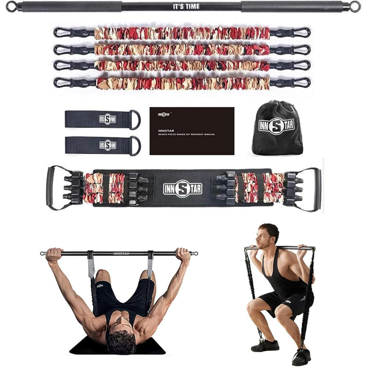 NEW Portable Home Gym Set with Workout Bar, Bench Press Set, Squat Resistance Band, Door Anchor and More-Full Body Workout Equipment to Build Muscle and Shape Body