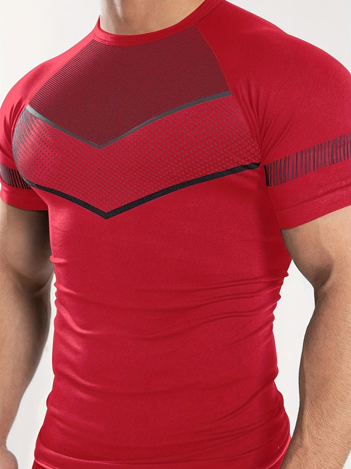 Men's Mid Stretch Quick-drying Breathable Short Sleeve Round Neck Compression T-shirt For Gym Fitness Training