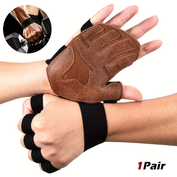 Extra Grip & Padded Weightlifting Gloves with Wrist Support, Leather Gym Gloves for Enhanced Workout Performance, Sports Gripper, Cross Training Fitness, 1Pair