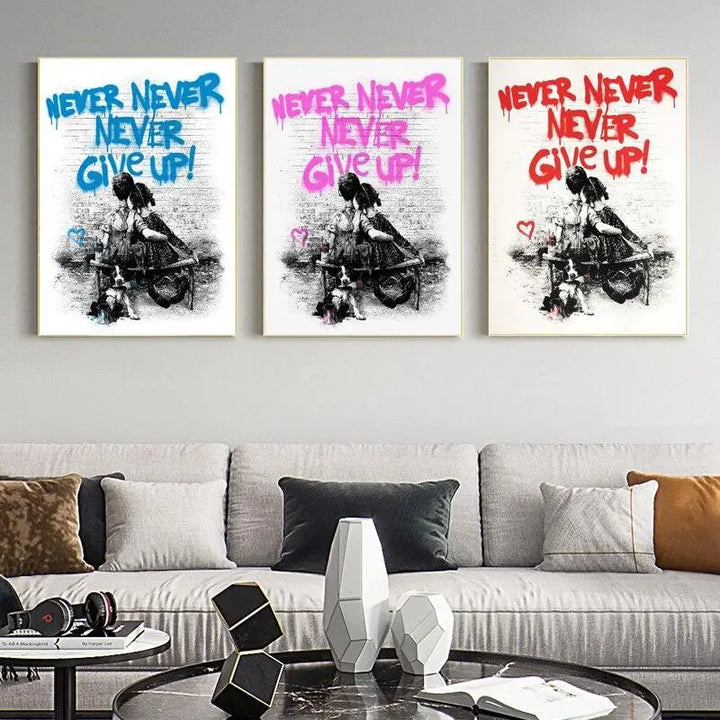 Modern Bansky Never Give up Canvas Painting Graffiti Art Posters and Prints Wall Art Picture for Living Room Decoration Cuadros