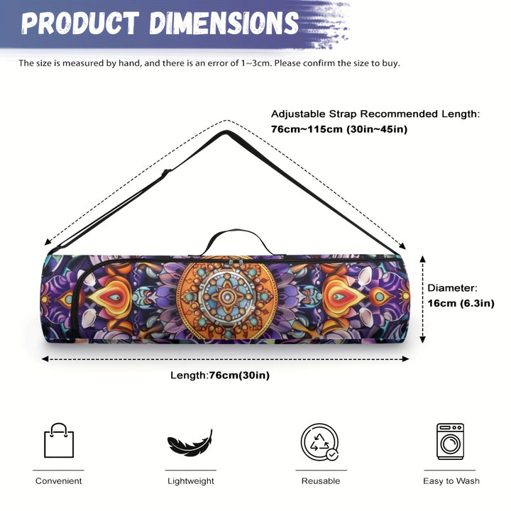 [Popular Choice] Boho Mandala Flower Yoga Mat Storage Bag for Women, Single Shoulder Fitness Mat Carrier, Non-Waterproof Polyester with Zip Closure, Gym Bag