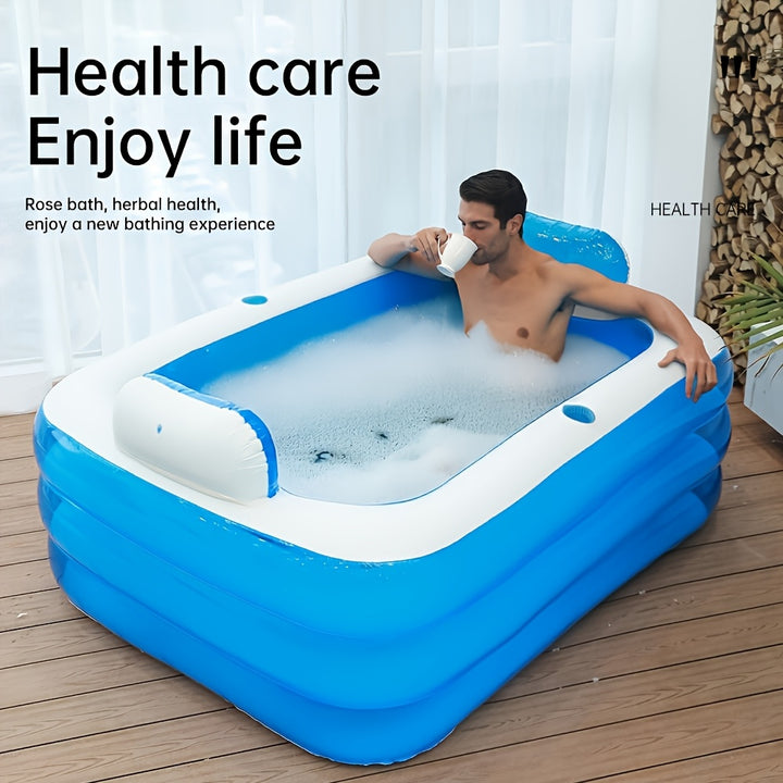 1pc Portable PVC Inflatable Hot Tub with Backrest, Durable Foldable Spa Bathtub with Drain Plug, Ideal for Bathroom Soaking, Perfect Christmas & New Year Gift for One or Two