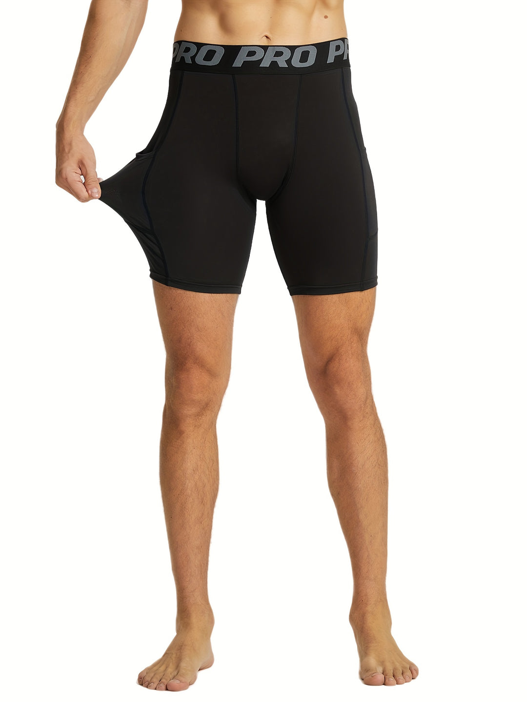 3pcs Men's High-Elastic Compression Shorts - PRO Pro Pro Design, Breathable & Stretchy Fabric, Perfect for Gym, Running & Sports Activities, Black with Side Pockets, Plus Size Shorts