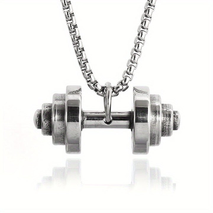 High Quality Sporty Stainless Steel Dovetail Cross Pattern Dumbbell Pendant Necklace Men Women Classic Fitness Leisure Jewelry