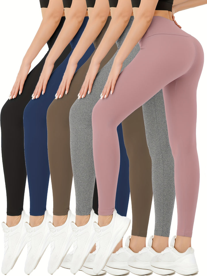 5 Pack Super Soft Leggings for Women, High Waisted Tummy Control No See Through Workout Yoga Running Pants Leggings