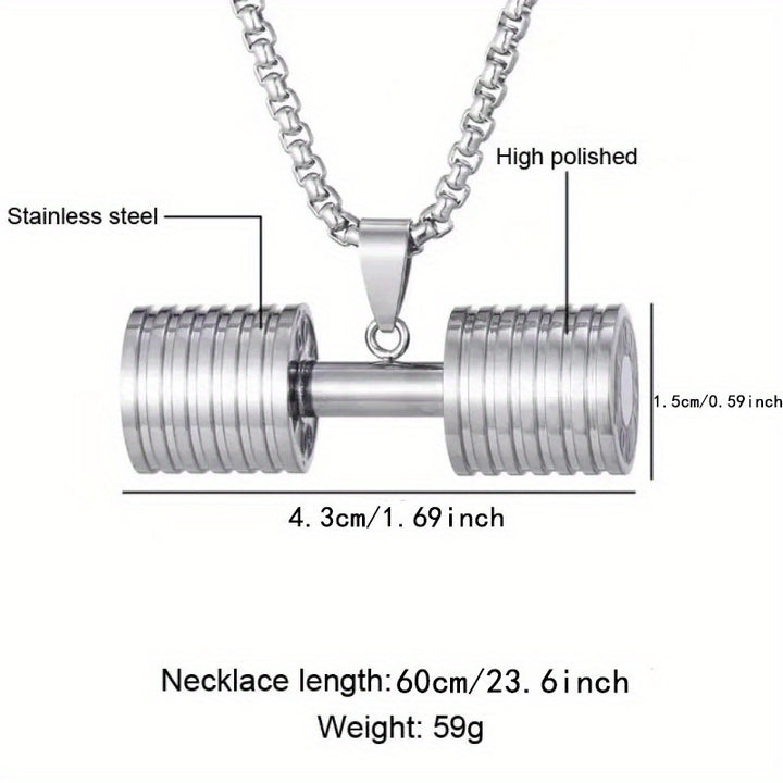 1pc Men's Steel Fitness Dumbbell Necklace Pendant, Fashion Sports Necklace