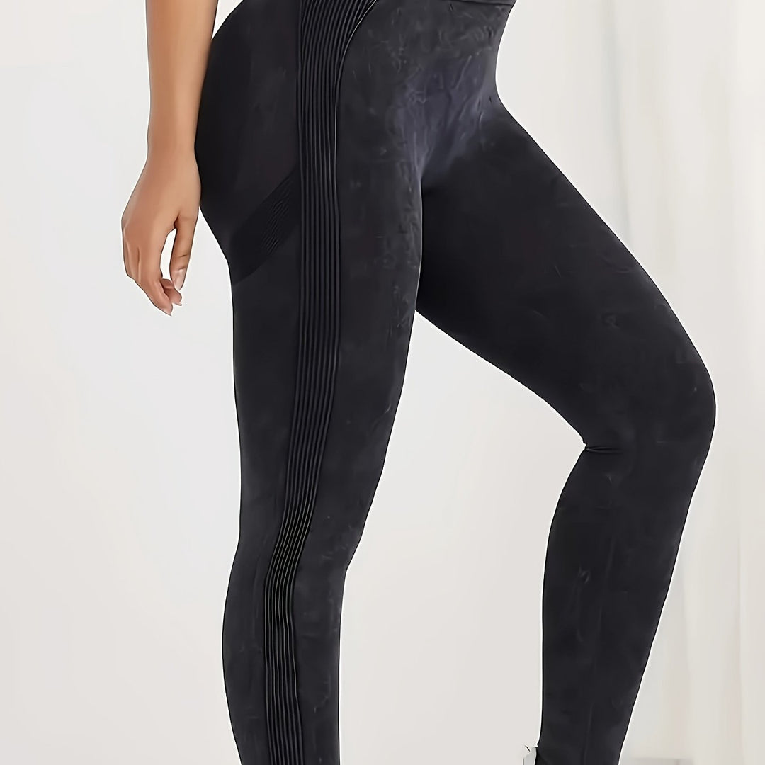 Women's High-Waist Seamless Yoga Leggings - Stretchy, Butt-Lifting Activewear Pants with Marble Pattern, Machine Washable