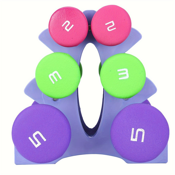 6pcs Fitness Weights Dumbbells With 1pc Holder Rack, Suitable For Bodybuilding, Fitness Exercise, Strength Training Pink-907.18g Green-1.36KG Blue-2.27KG