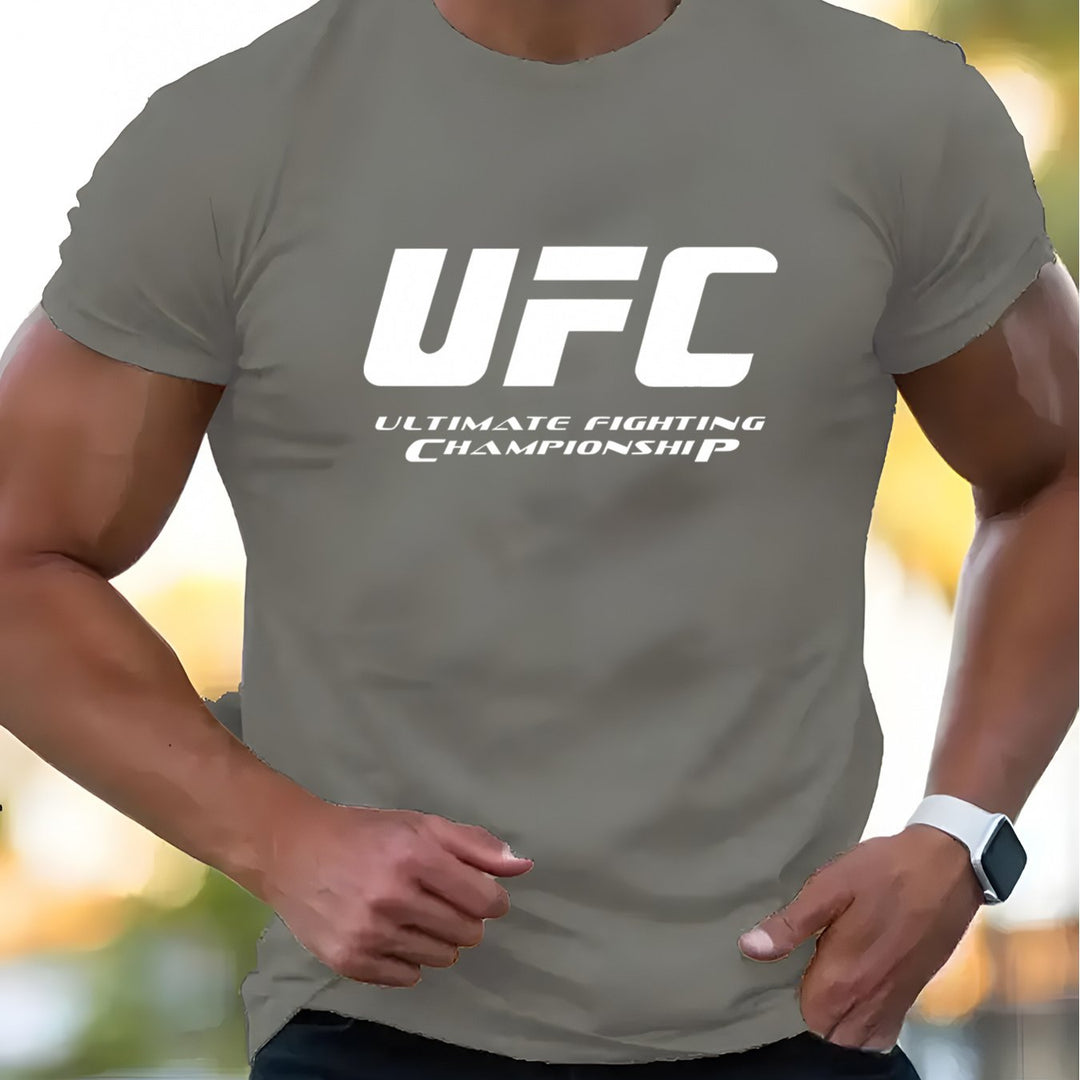 Men'S UFC Ultimate Fighting Championship Graphic T-Shirt, Polyester Casual Crew Neck Tee, Regular Fit, with Slight Stretch, Alphabet Pattern Knit Fabric, for Summer Adult Fashion Top