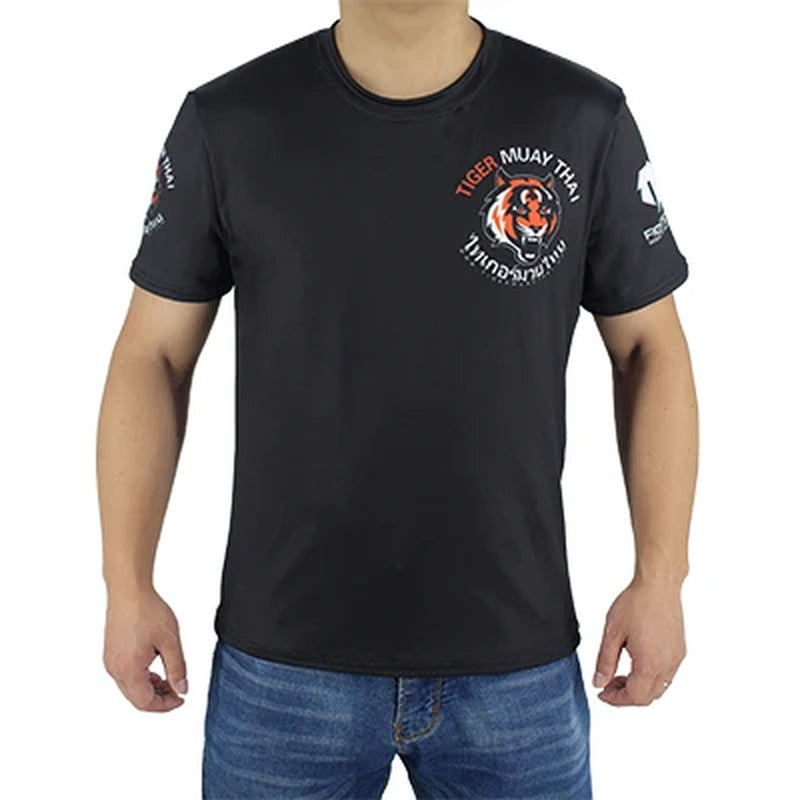 Black Stretch Fabric Fitness Sports Fierce T Shirt MMA Boxing Jerseys Tiger Muay Thai Rashguard Jiu Jitsu Sauna Suit King Boxing