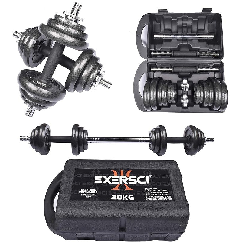 luxury Cast Iron Adjustable Dumbbell/Barbell Box Set 20kg/30kg - Bicep Curl, Tricep Extension, Bench Press, Upright Row- Fitness Workout Home Gym 40 x 30 x 30 cm