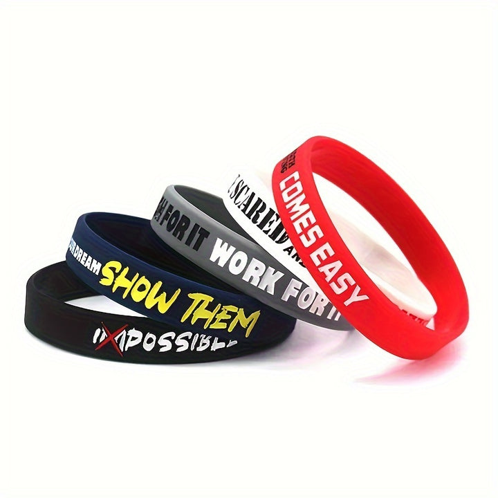 5pcs Inspirational Silicone Wristbands, Sporty & Classic Style, Motivational Quotes Rubber Bracelets for Daily & Sports Occasions, All-Season Accessory