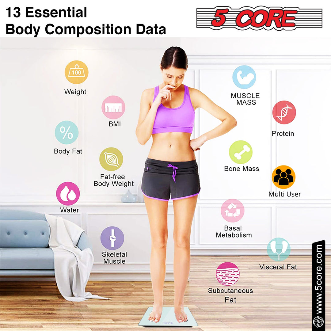 5 Core Bathroom Smart Scale for Body Weight Accurate BLuetooth Digital