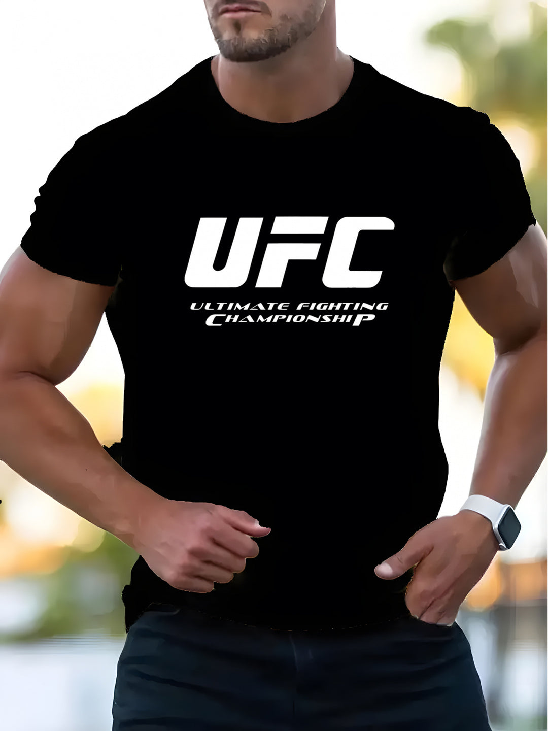 Men'S UFC Ultimate Fighting Championship Graphic T-Shirt, Polyester Casual Crew Neck Tee, Regular Fit, with Slight Stretch, Alphabet Pattern Knit Fabric, for Summer Adult Fashion Top