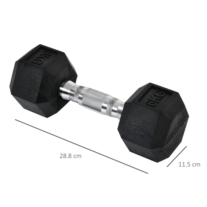 HOMCOM Rubber Dumbbell Sports Hex Weights Sets Home Gym Fitness Hexagonal Dumbbells Kit Weight Lifting Exercise (2 x 6kg)