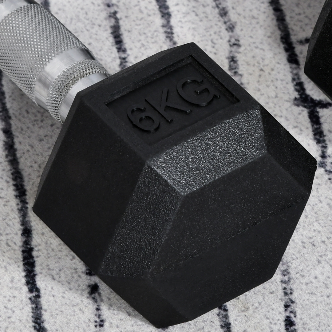 HOMCOM Rubber Dumbbell Sports Hex Weights Sets Home Gym Fitness Hexagonal Dumbbells Kit Weight Lifting Exercise (2 x 6kg)