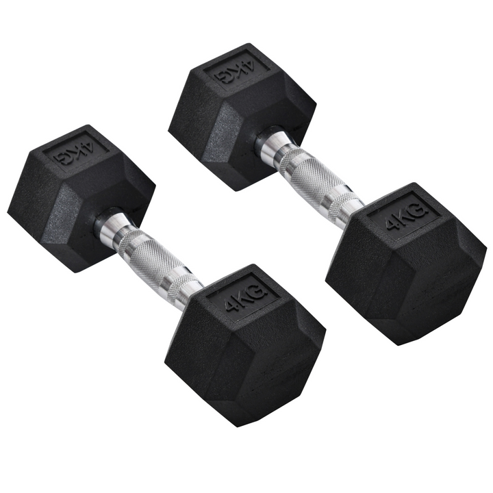 HOMCOM Rubber Dumbbell Sports Hex Weights Sets Home Gym Fitness Hexagonal Dumbbells Kit Weight Lifting Exercise (2 x 4kg)