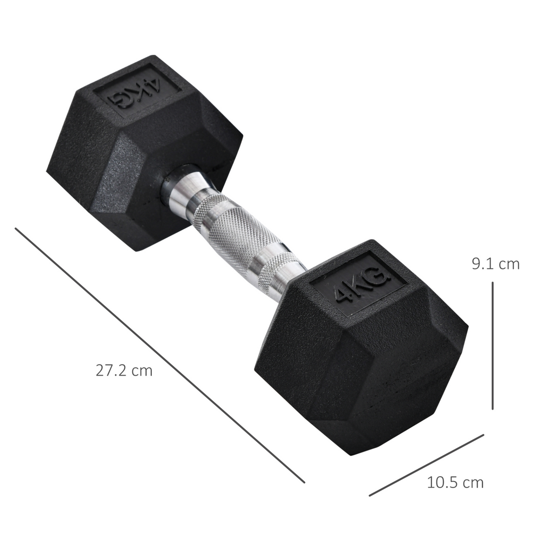 HOMCOM Rubber Dumbbell Sports Hex Weights Sets Home Gym Fitness Hexagonal Dumbbells Kit Weight Lifting Exercise (2 x 4kg)