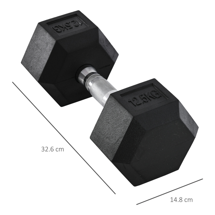 HOMCOM 12.5KG Single Rubber Hex Dumbbell Portable Hand Weights Dumbbell Home Gym Workout Fitness Hand Dumbbell