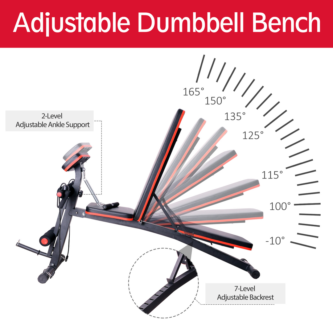 HOMCOM Foldable Adjustable Dumbbell Weight Lifting Sit Up Ab Bench Home Training Gym Incline Multiuse Workout Exercise Fitness