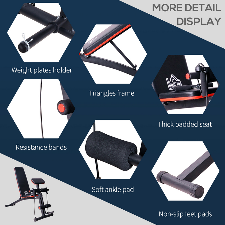 HOMCOM Foldable Adjustable Dumbbell Weight Lifting Sit Up Ab Bench Home Training Gym Incline Multiuse Workout Exercise Fitness