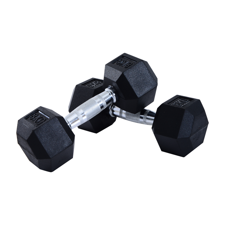 HOMCOM Rubber Dumbbell Sports Hex Weights Sets Home Gym Fitness Hexagonal Dumbbells Kit Weight Lifting Exercise (2 x 8kg)