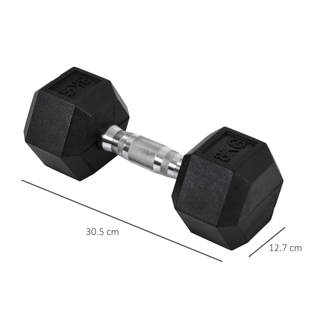 HOMCOM Rubber Dumbbell Sports Hex Weights Sets Home Gym Fitness Hexagonal Dumbbells Kit Weight Lifting Exercise (2 x 8kg)