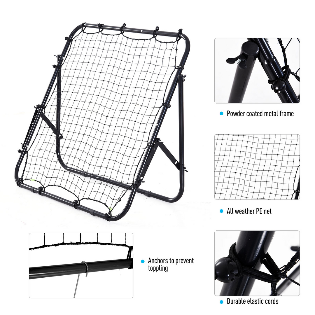 HOMCOM Rebounder Net Kickback Target Goal Teens Adults Training Aid Multi-Sports Practice Adjustable Black