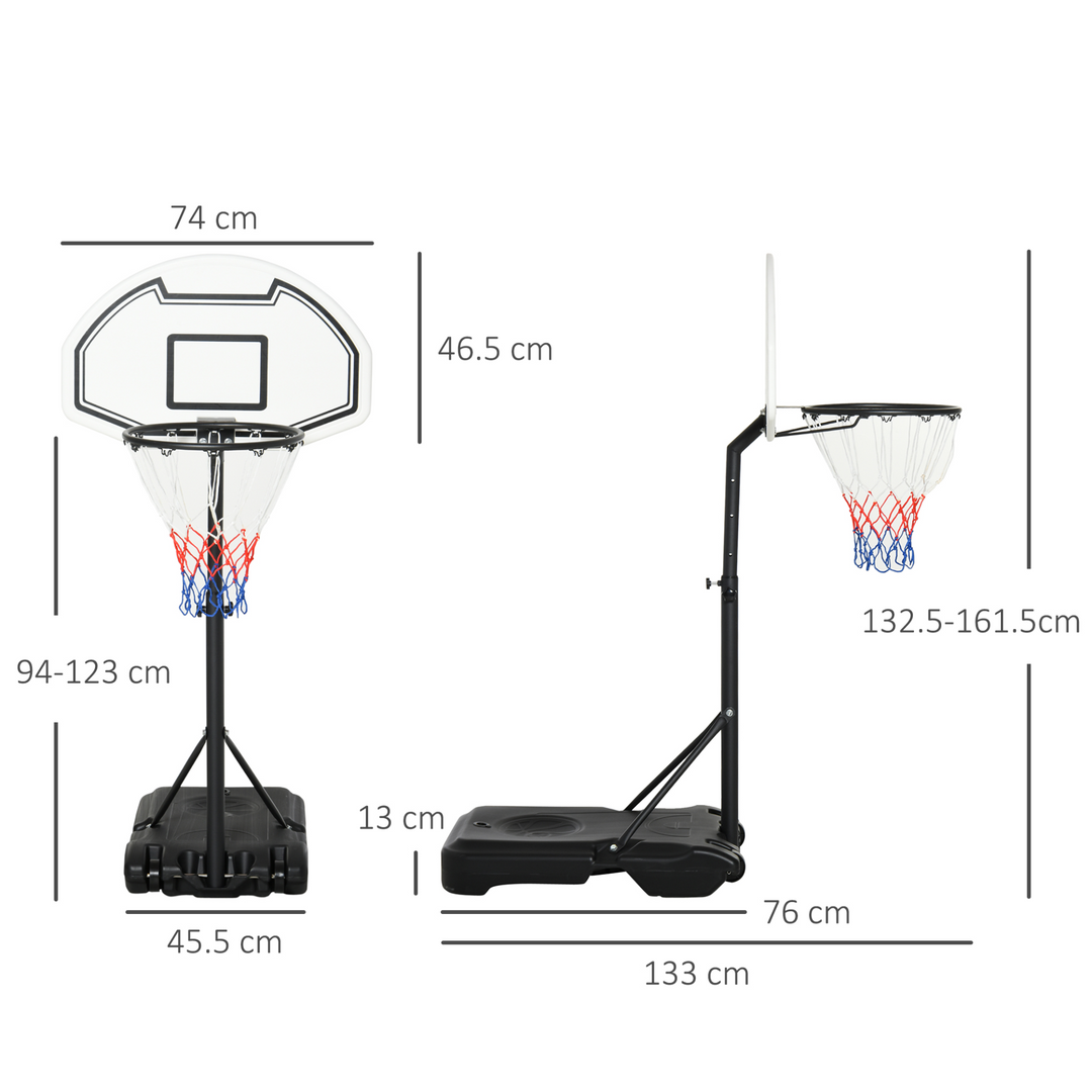 HOMCOM Basketball Stand 94-123cm Basket Height Adjustable Hoop For Kids Adults Suitable for Pool Side