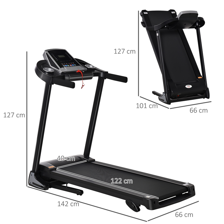 HOMCOM 12 km/h Folding Electric Treadmill, 2.0HP Motorised Running Machine w/ LED Display, Manual Incline, 12 Preset Programs Drink & Phone Holder | Home Gym Indoor Fitness Black