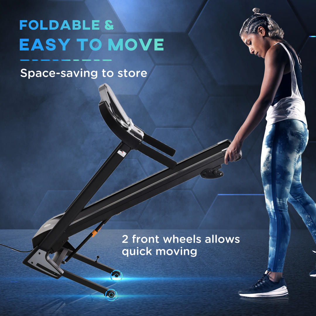 HOMCOM 12 km/h Folding Electric Treadmill, 2.0HP Motorised Running Machine w/ LED Display, Manual Incline, 12 Preset Programs Drink & Phone Holder | Home Gym Indoor Fitness Black