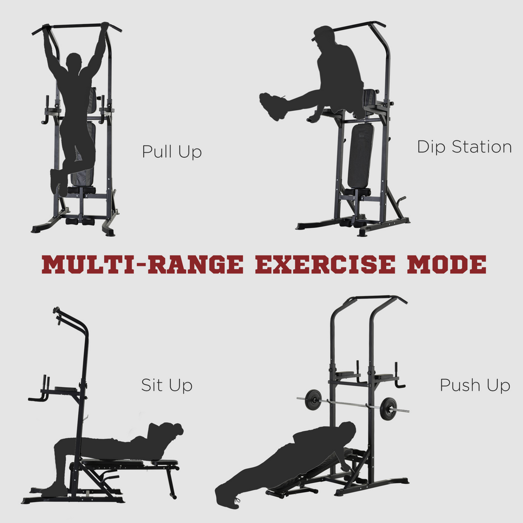 HOMCOM Multifunction Power Tower w/ Bench Home Workout Dip Station Push-up Bars Fitness Equipment Office Gym Training