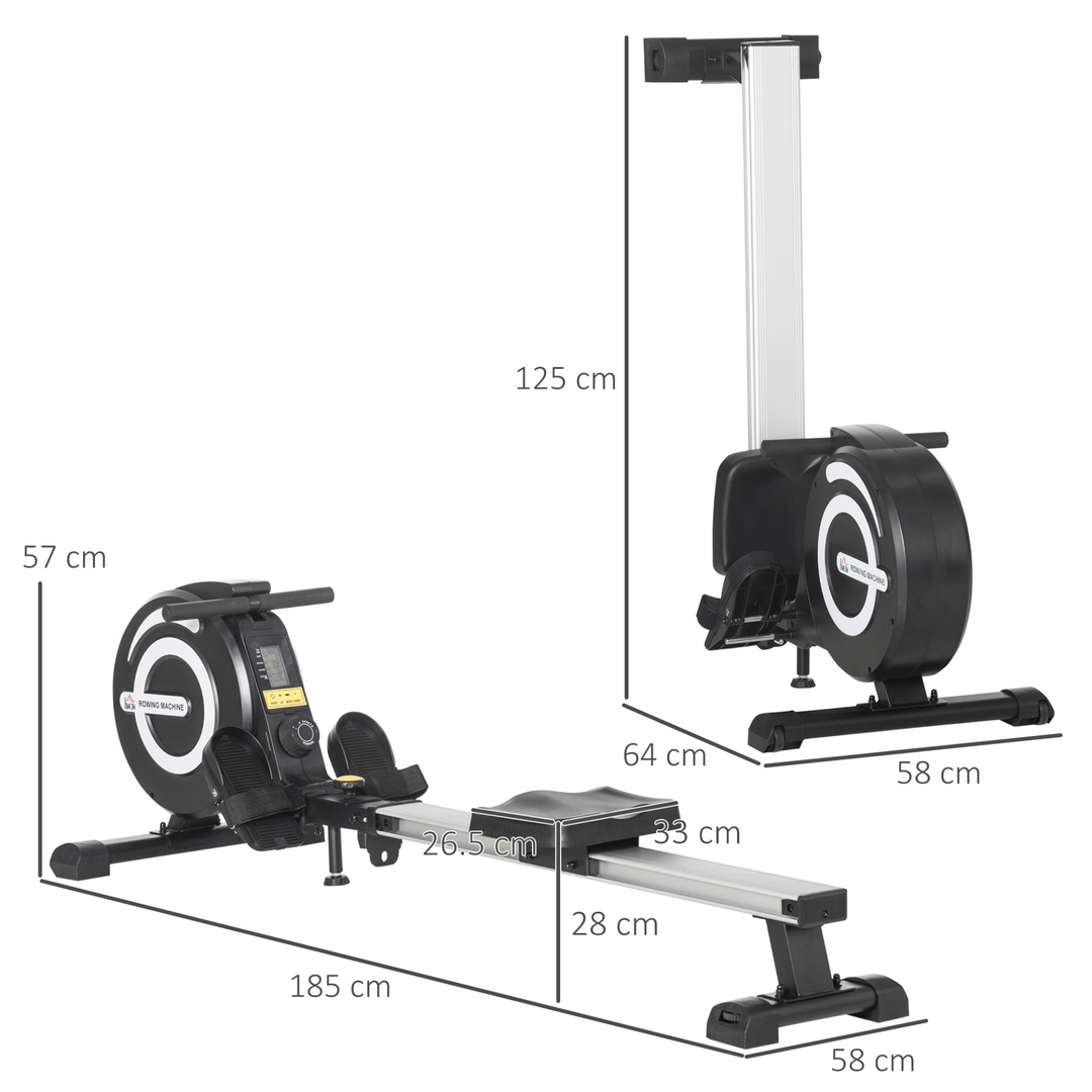 HOMCOM Indoor Body Health & Fitness Adjustable Magnetic Rowing Machine Rower with LCD Digital Monitor & Wheels for Home, Office, Gym