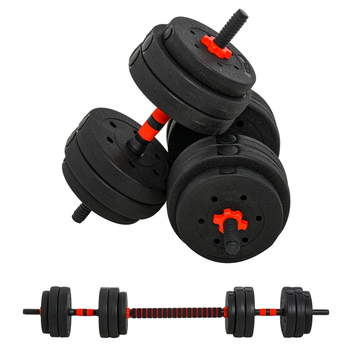 HOMCOM 25kg 2 IN 1 Adjustable Dumbbells Weight Set, Dumbbell Hand Weight Barbell for Body Fitness, Lifting Training for Home, Office, Gym, Black