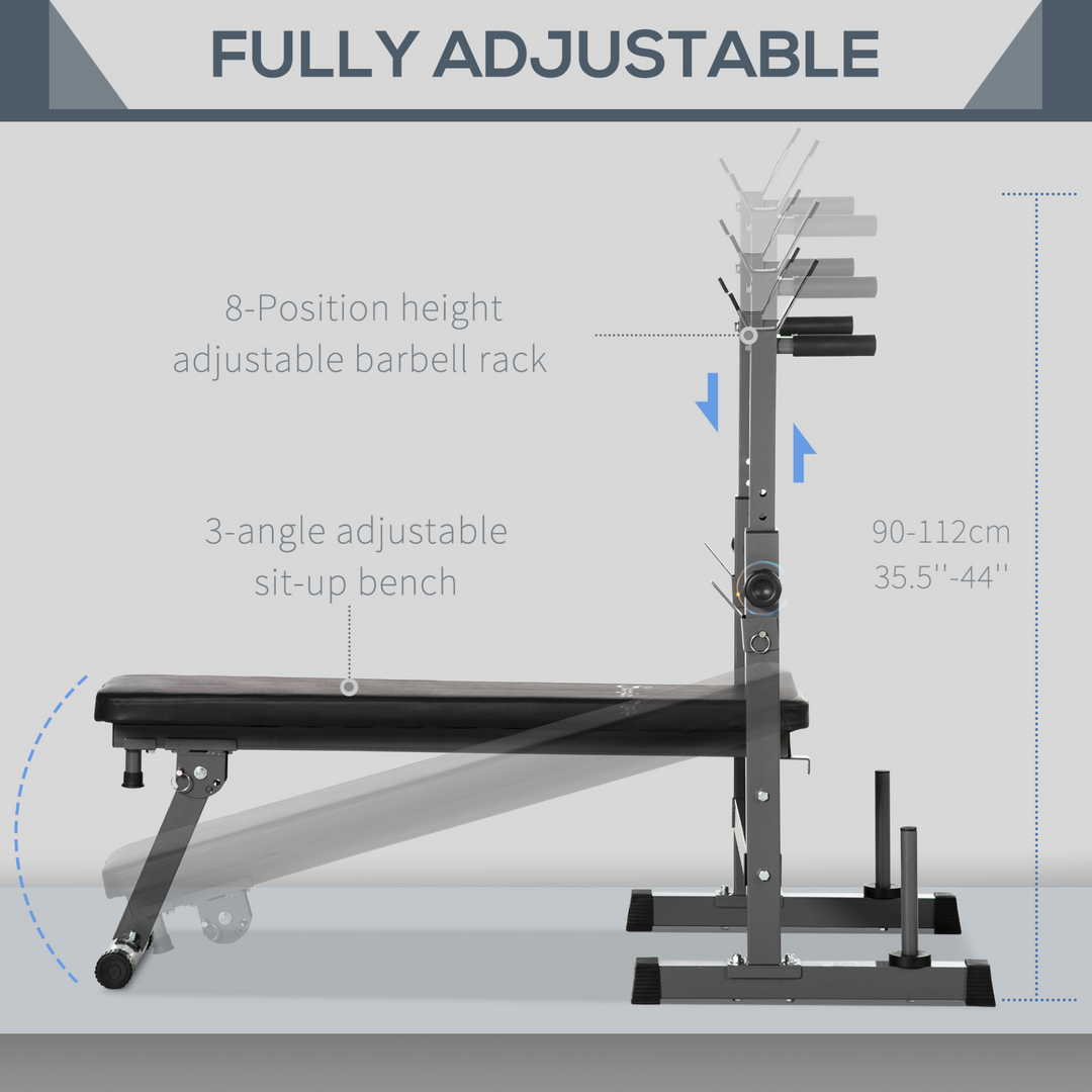 HOMCOM Adjustable Weight Bench, Foldable Bench Press with Barbell Rack and Dip Station for Home Gym, Strength Training Multiuse Workout Bench