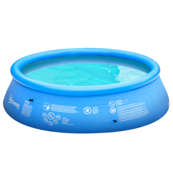 Outsunny 274cm x 76cm Inflatable Swimming Pool Family-Sized Blow Up Pool Round Paddling Pool with Hand Pump for Kids, Adults, Outdoor, Garden and Backyard, Blue