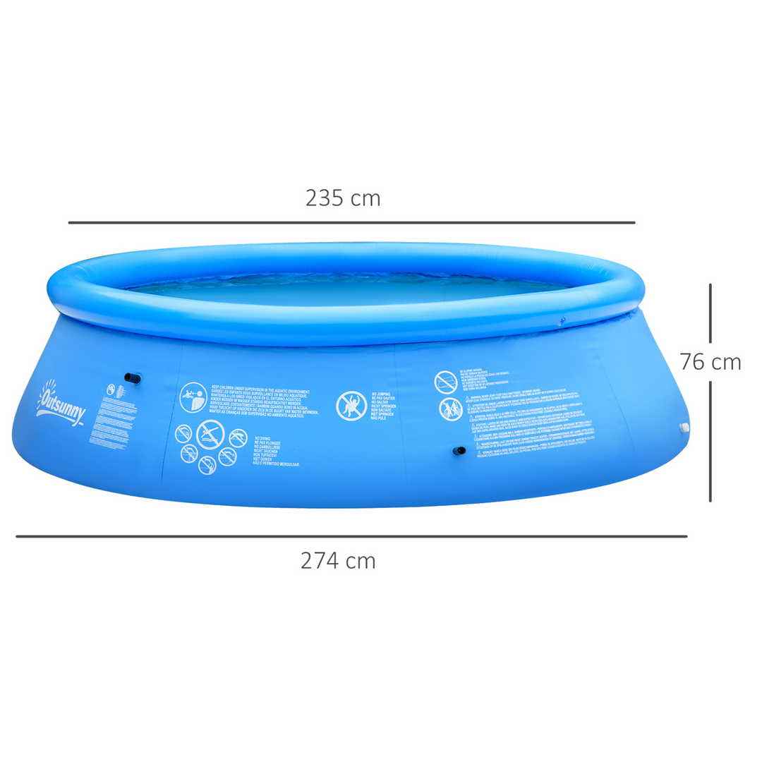 Outsunny 274cm x 76cm Inflatable Swimming Pool Family-Sized Blow Up Pool Round Paddling Pool with Hand Pump for Kids, Adults, Outdoor, Garden and Backyard, Blue