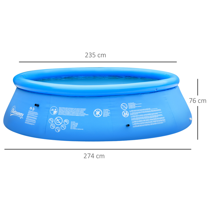 Outsunny 274cm x 76cm Inflatable Swimming Pool Family-Sized Blow Up Pool Round Paddling Pool with Hand Pump for Kids, Adults, Outdoor, Garden and Backyard, Blue