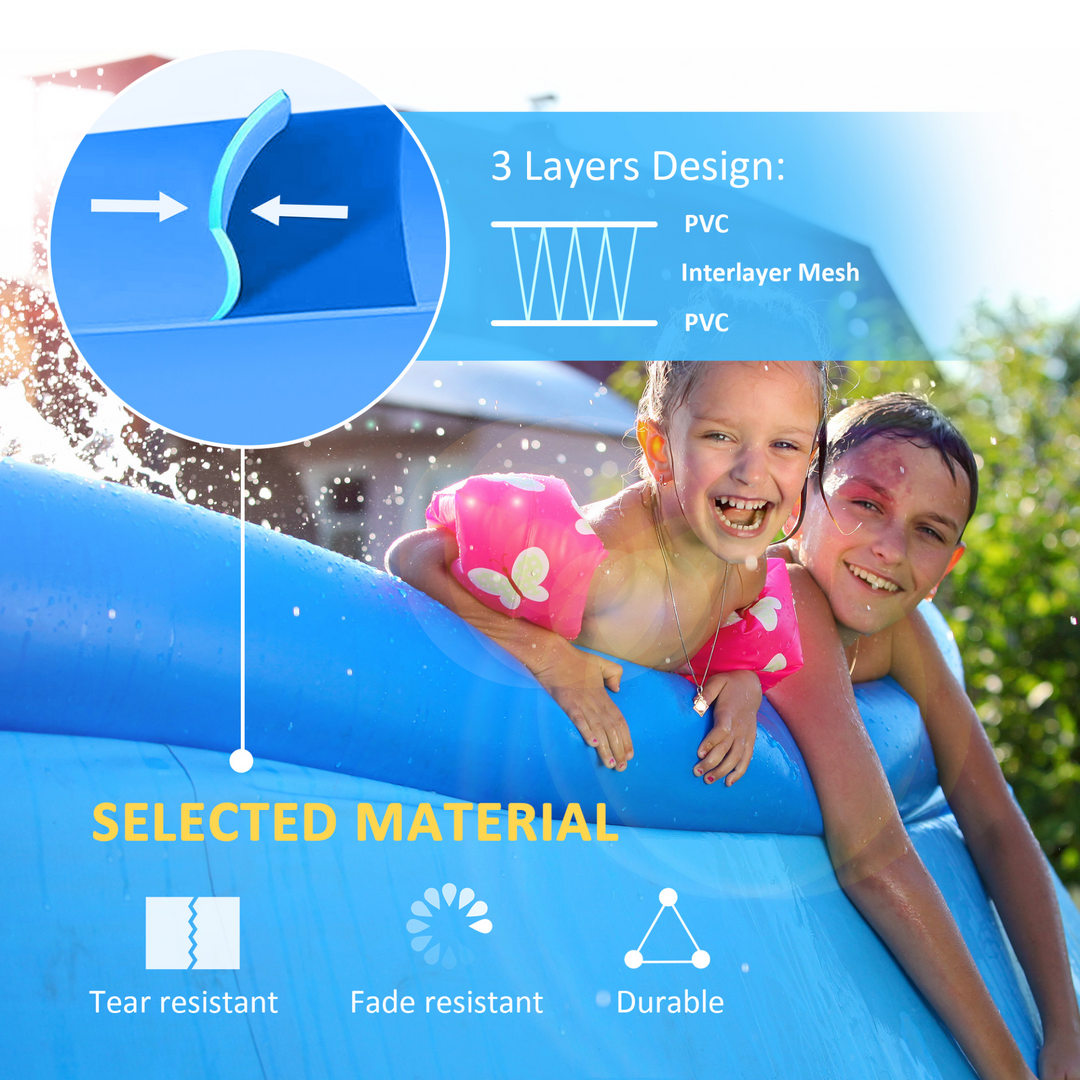 Outsunny 274cm x 76cm Inflatable Swimming Pool Family-Sized Blow Up Pool Round Paddling Pool with Hand Pump for Kids, Adults, Outdoor, Garden and Backyard, Blue