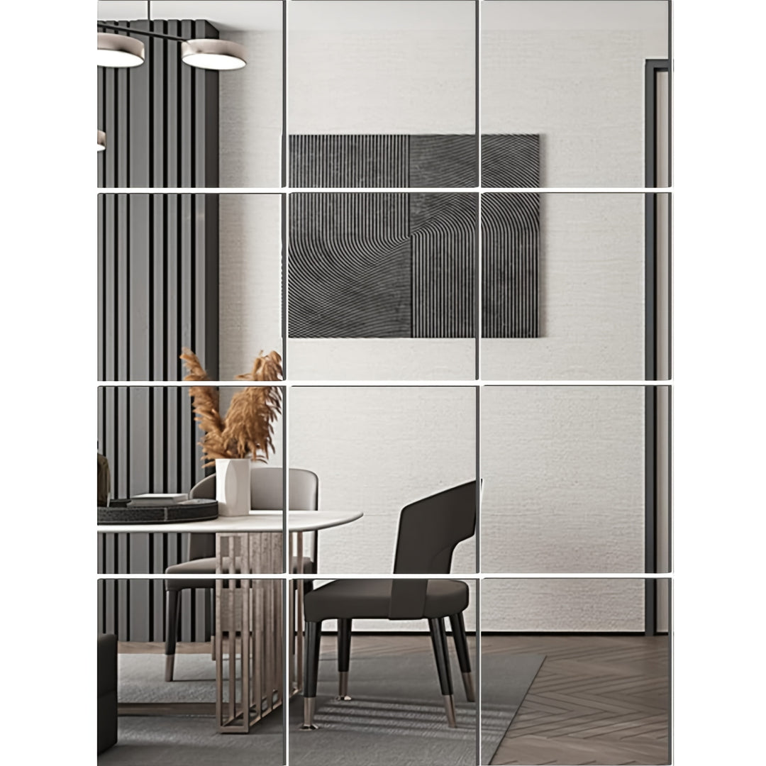 12pcs Classic Style Frameless Acrylic Wall Mirrors, 19.99cm Square, Easy Install, High-Definition, Vertical Orientation, with No Electricity Needed for Home Gym, Glass Surfaces