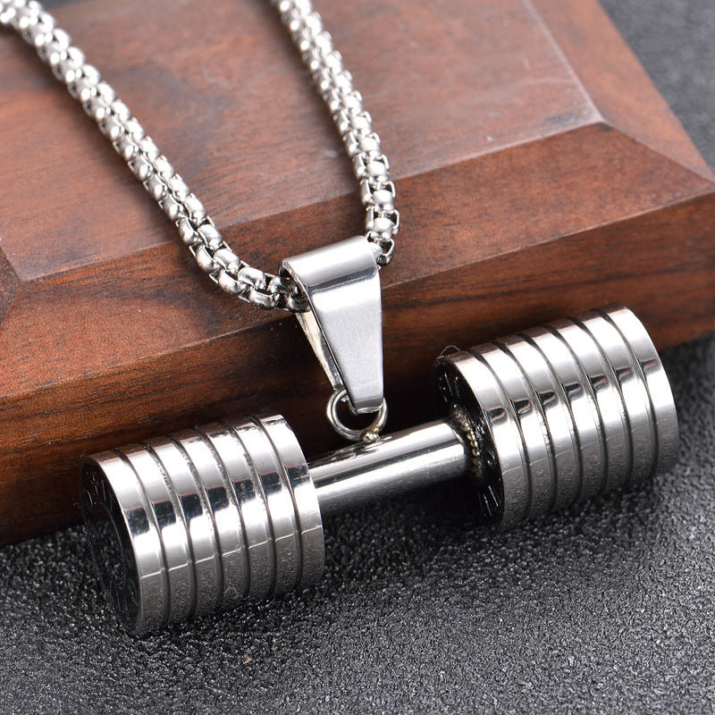 1pc Men's Steel Fitness Dumbbell Necklace Pendant, Fashion Sports Necklace