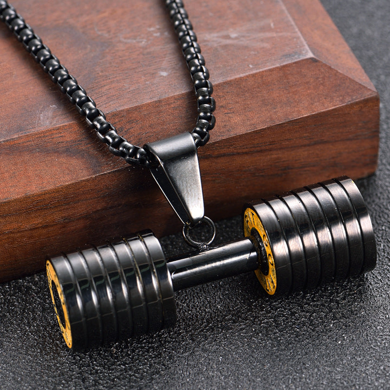 1pc Men's Steel Fitness Dumbbell Necklace Pendant, Fashion Sports Necklace