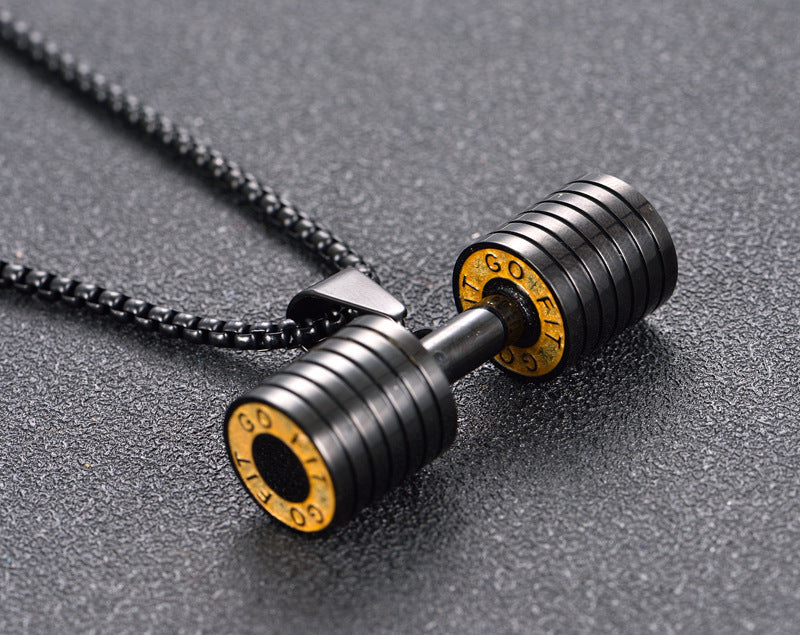 1pc Men's Steel Fitness Dumbbell Necklace Pendant, Fashion Sports Necklace