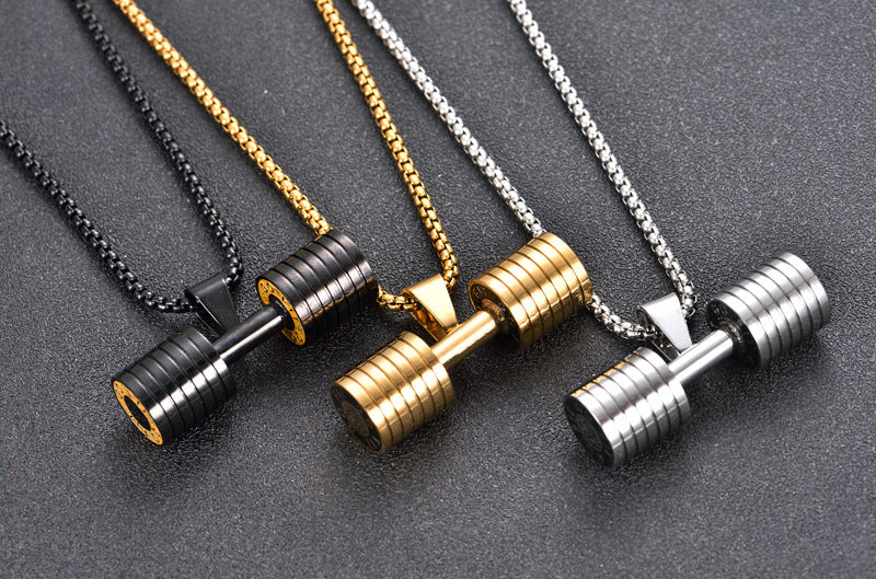 1pc Men's Steel Fitness Dumbbell Necklace Pendant, Fashion Sports Necklace